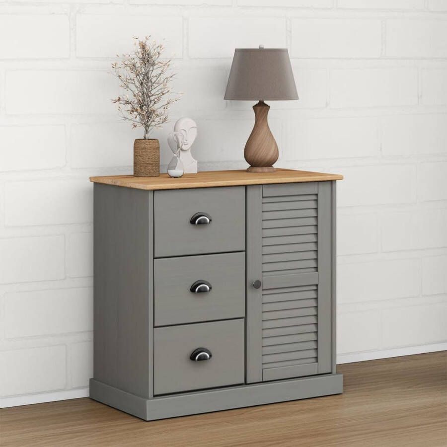 The Living Store Dressoir met lades VIGO 78x40x75 cm massief grenenhout grijs Keukenkast