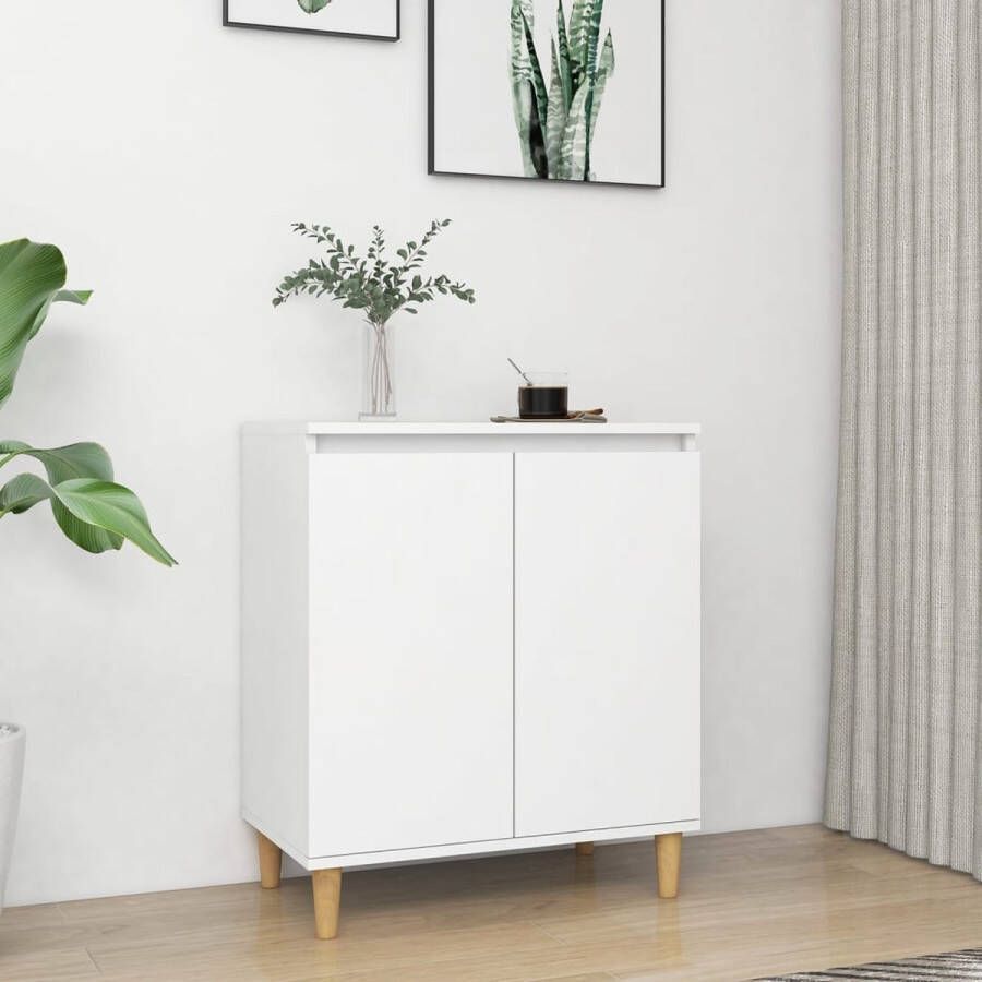 The Living Store Dressoir met massief houten poten 60x35x70 cm bewerkt hout wit Dressoir Scandinavisch Design Wit Dressoir Opbergmeubel Salontafel - Foto 3
