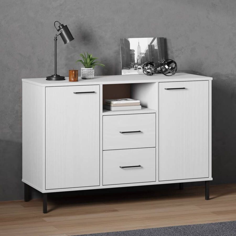 The Living Store Dressoir met metalen poten OSLO 113x40x77 cm grenenhout wit Dressoir Industrieel Dressoir Grenenhouten Dressoir Wit Dressoir Opbergmeubel - Foto 3