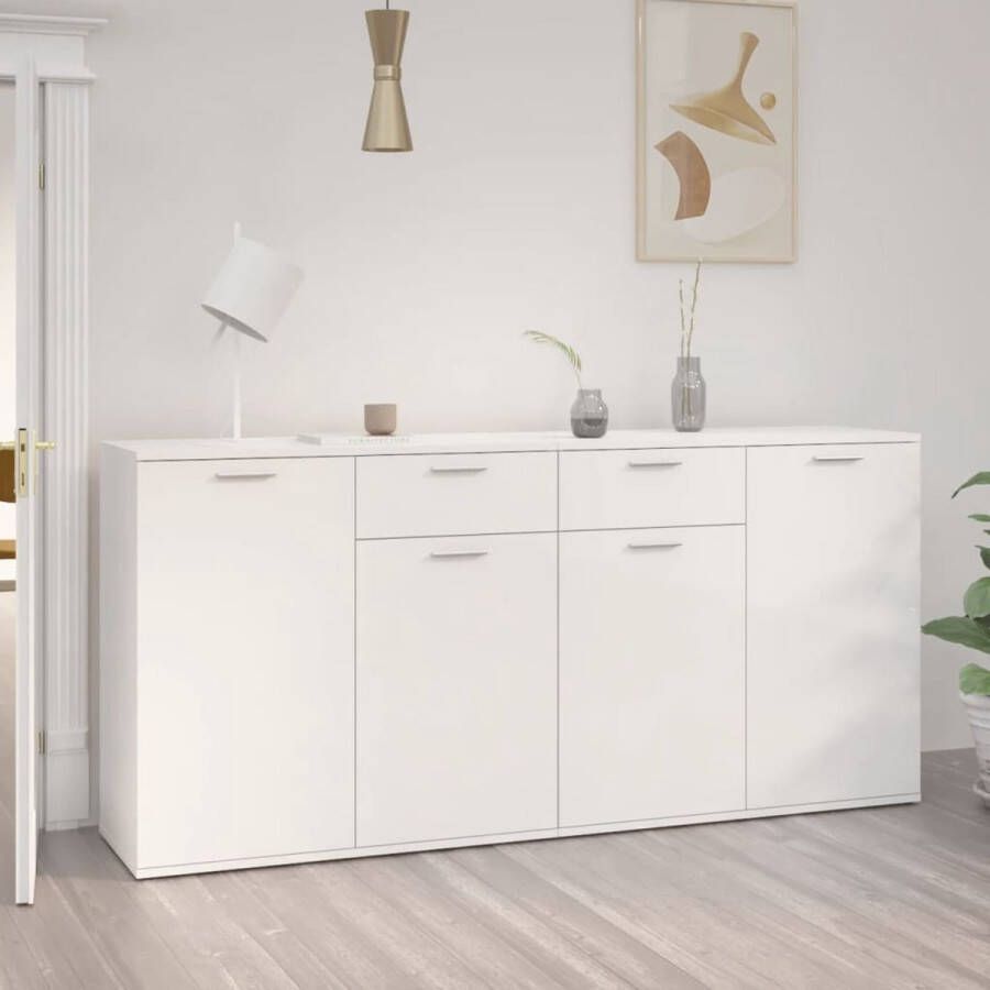 The Living Store Dressoir Meubelen 160 x 36 x 75 cm Hoogglans wit 4 deuren 2 lades