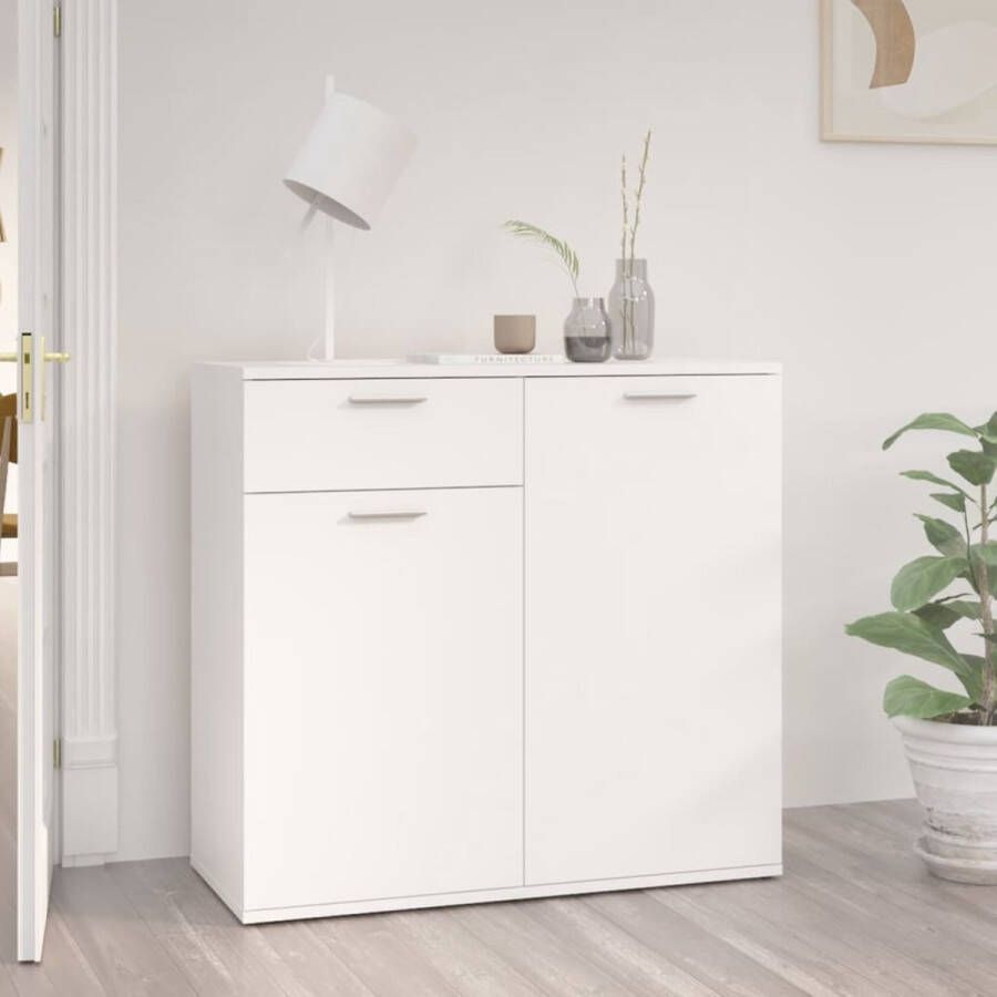 The Living Store Dressoir Minimalistisch design 2 deuren 1 lade 80 x 36 x 75 cm Wit Bewerkt hout