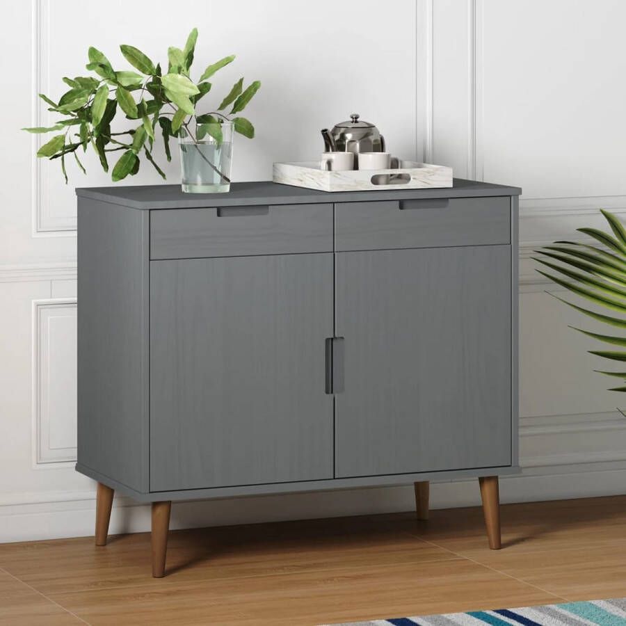 The Living Store Dressoir MOLDE 90x40x80 cm massief grenenhout grijs Dressoir Scandinavisch Design Massief Grenenhout Tv Kast Salontafel - Foto 2