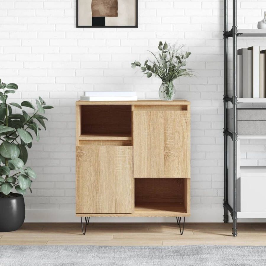 The Living Store Dressoir Sonoma eiken 60 x 35 x 70 cm Duurzaam bewerkt hout Voldoende opbergruimte Weergavefunctie IJzeren poten Wandbevestiging vereist