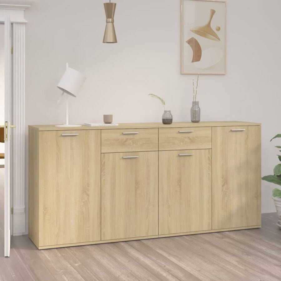 The Living Store Dressoir 160x36x75 cm bewerkt hout sonoma eikenkleurig Dressoir Salontafel Tv Tafel Houten Dressoir Landelijk Dressoir