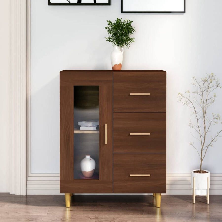 The Living Store Dressoir Vintage Eiken 69.5 x 34 x 90 cm Met Visuele Glazen Deur