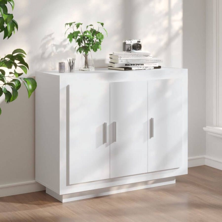 The Living Store Dressoir 92x35x75 cm bewerkt hout wit Dressoir Commode Opbergkast Houten Dressoir Witte Dressoir - Foto 2