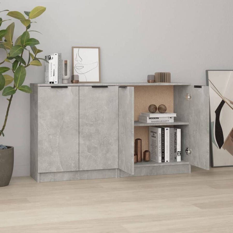 The Living Store Dressoirs 2 st 60x30x70 cm bewerkt hout betongrijs Keukenkast - Foto 1