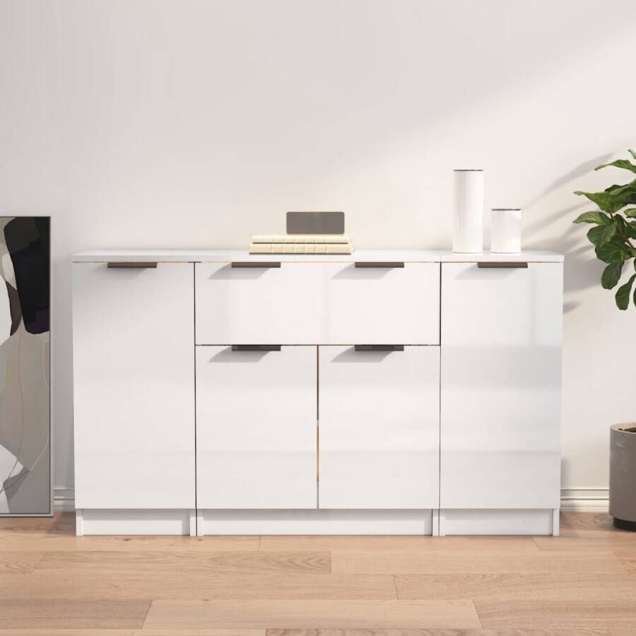 The Living Store Dressoirs Hoogglans Wit Bewerkt Hout 6 vakken 1 lade 30x30x70cm 60x30x70cm Montagehandleiding inbegrepen