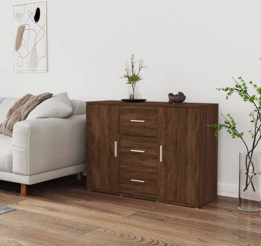 The Living Store Dressoir 91x29 5x65 cm bewerkt hout bruin eikenkleur Dressoir Kast Houten Dressoir Bruine Eiken Vintage Dressoir - Foto 2
