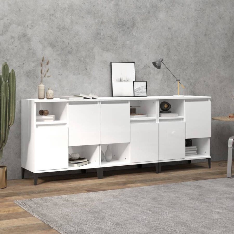The Living Store Dressoirs 3 st 60x35x70 cm bewerkt hout hoogglans wit Dressoir Commode Opslagoplossing Keukenmeubel Woonkamerinrichting - Foto 2