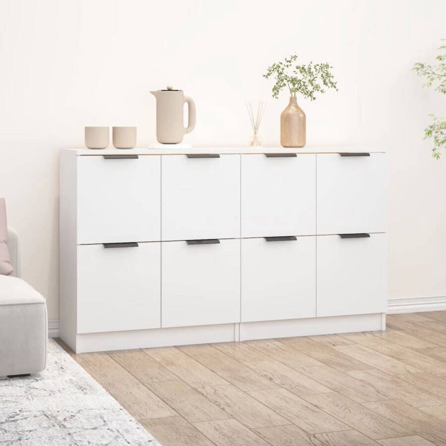 The Living Store Dressoirs 2 st 60x30x70 cm bewerkt hout wit Dressoir Houten Dressoir Wit Dressoir Salontafel Tv Tafel - Foto 2