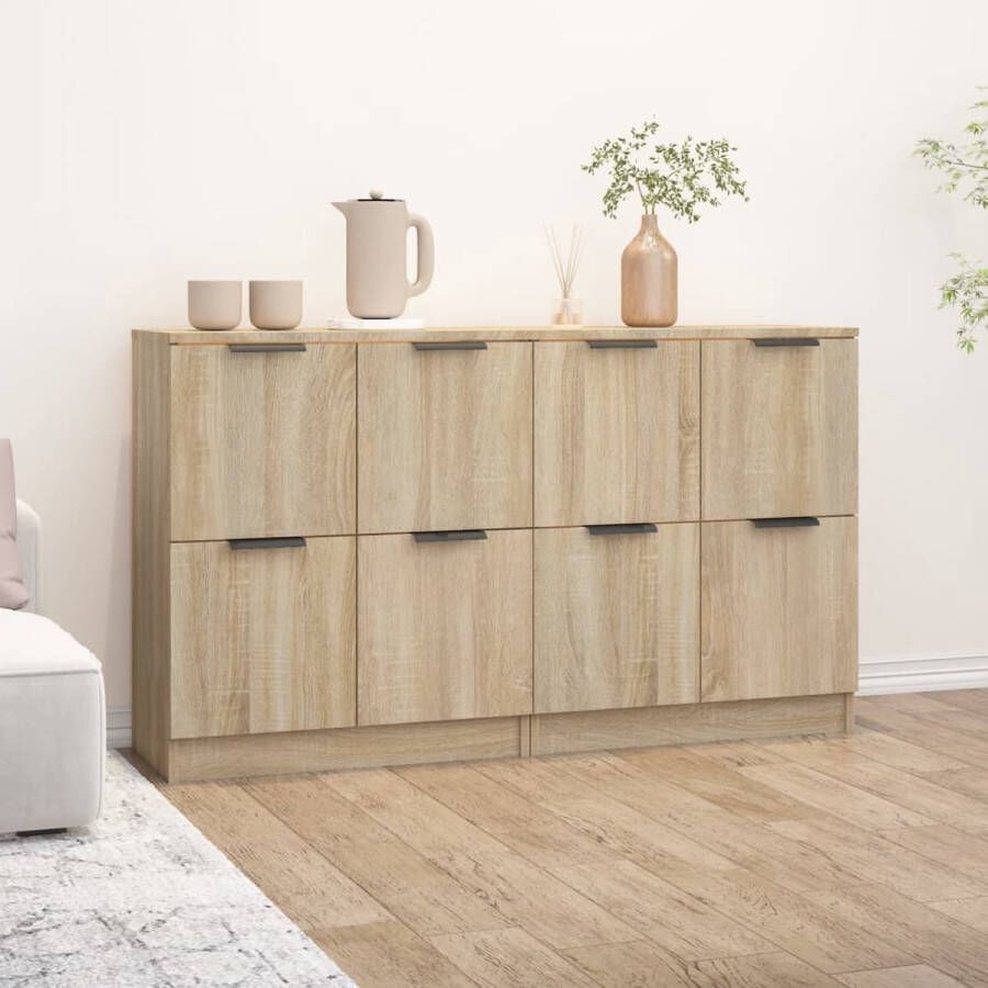 The Living Store Dressoirs 2 st 60x30x70 cm bewerkt hout sonoma eikenkleurig Dressoir Houten Dressoir Salontafel Tv Tafel Woonaccessoires - Foto 3