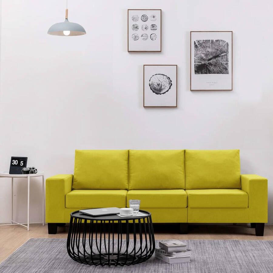 The Living Store 3-zitsbank geel 198.5 x 70 x 75 cm slijtvaste stof eenvoudige montage - Foto 2