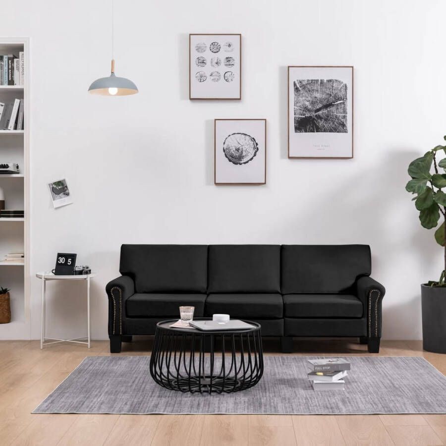 The Living Store 3-zitsbank zwart MDF-frame 198.5 x 70 x 75 cm comfortabel meubel