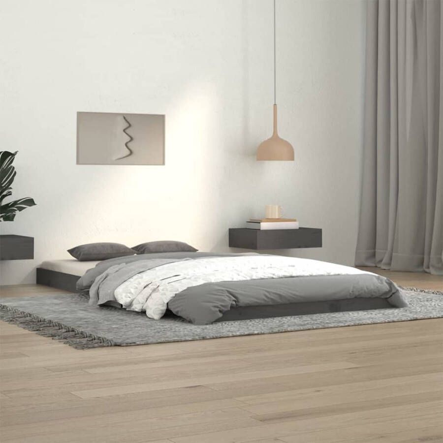 The Living Store Eenpersoonsbed Houten Bedframe 203.5 x 104 x 9 cm Massief Grenenhout Grijs