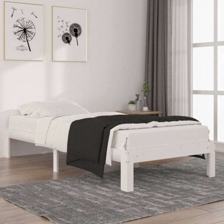 The Living Store Eenpersoonsbed Houten bedframe 203.5 x 93.5 x 30 cm Massief grenenhout Wit