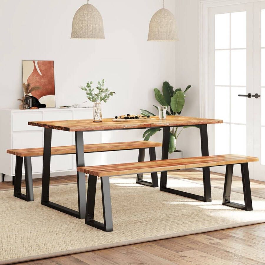 The Living Store Eethoek Massief Acaciahout Bank 160x35x45cm Tafel 160x80x75cm Eetkamer Set Acacia Houten Meubels Eettafels Eetbank Salontafel - Foto 2