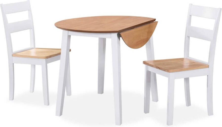 The Living Store Eetkamerset MDF en rubberwood wit 3-delig Set tafel en stoelen