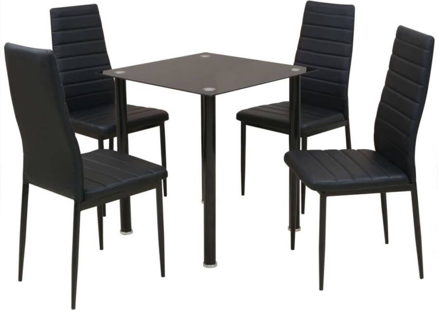 The Living Store Eetkamerset tafel en stoel zwart 5-delig Set tafel en stoelen