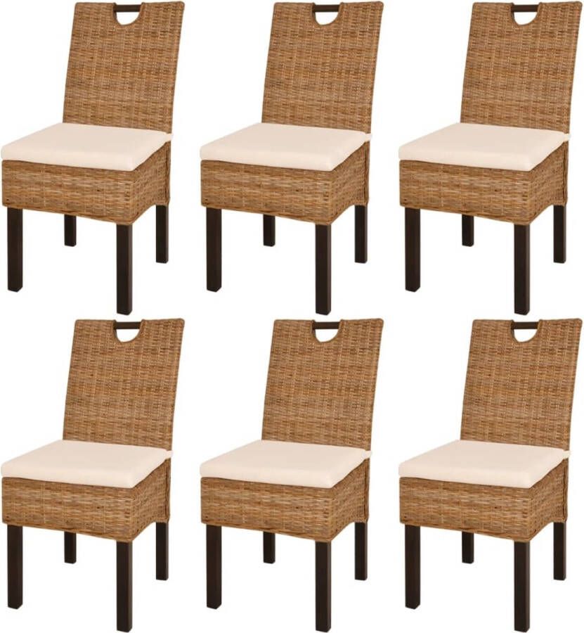 The Living Store Kubu Rattan Eetkamerstoelen 46 x 57 x 96 cm Natuurlijke Rattan Mangohout Inclusief 4 Stoelen - Foto 3