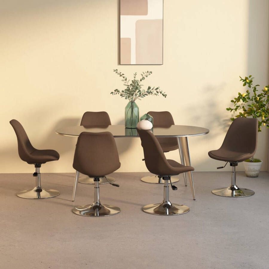 The Living Store Eetkamerstoel Bruin 49 x 45 cm Comfortabele en duurzame stoel met verstelbare hoogte en 360 graden draaibaar Verchroomd metalen frame Set van 6 stoelen - Foto 2