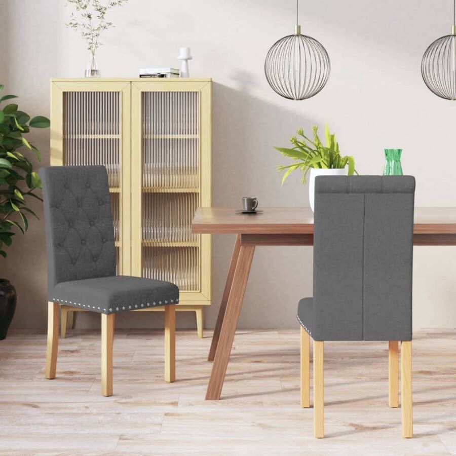 The Living Store Eetkamerstoel Donkergrijs Stof 42x53x95.5 cm Ergonomisch Design en Stabiel Set van 2