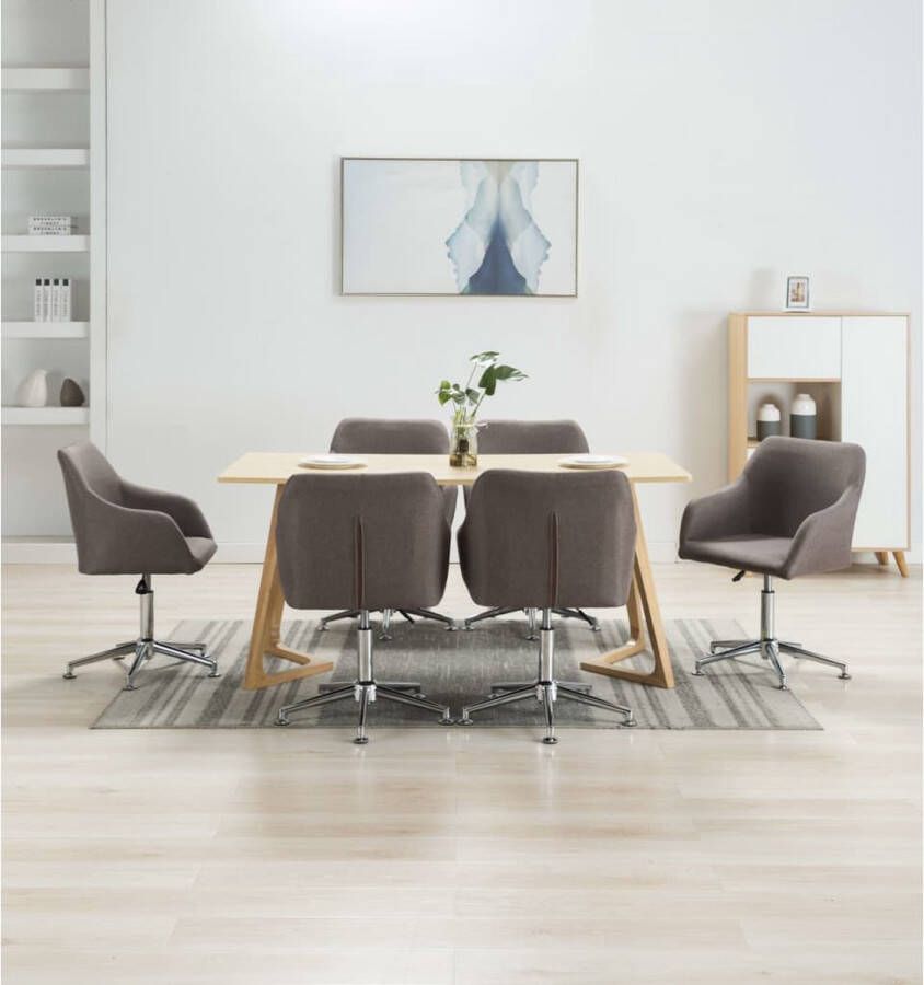 The Living Store Eetkamerstoel Draaibaar Taupe 55 x 53 x (78-92) cm Inclusief 6 stoelen - Foto 2