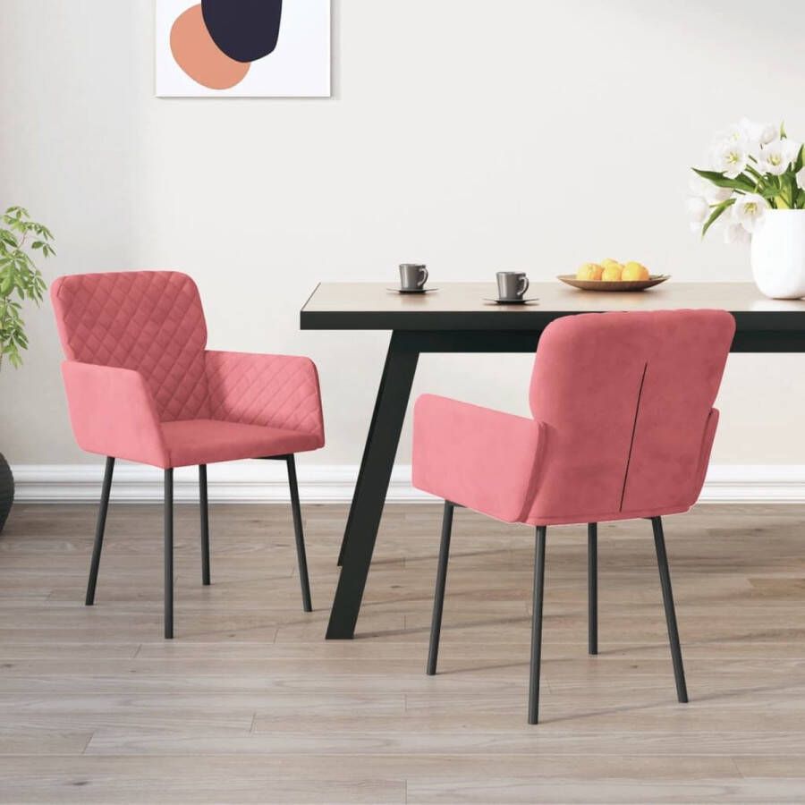 The Living Store Eetkamerstoelen Fluweel Roze 51.5 x 61 x 78.5 cm - Foto 2