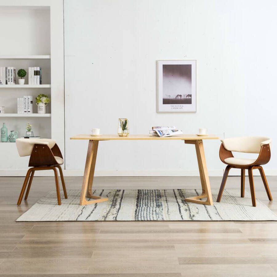The Living Store Eetstoelenset Eenvoudig ontwerp Optimaal zitcomfort Kunstleer Houten frame 59.5 x 51 x 72 cm Crème en bruin 2 stoelen - Foto 2