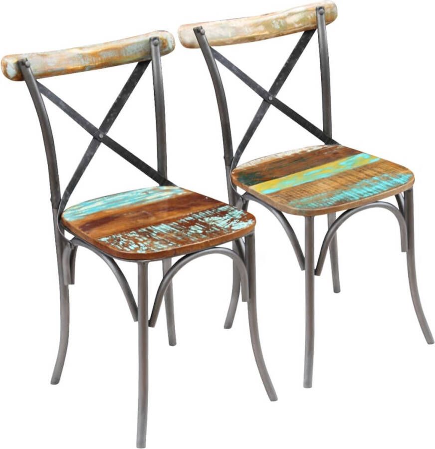 The Living Store Eetkamerstoelen Antieke stijl Massief gerecycled hout 51 x 52 x 84 cm Retro verflaag - Foto 2