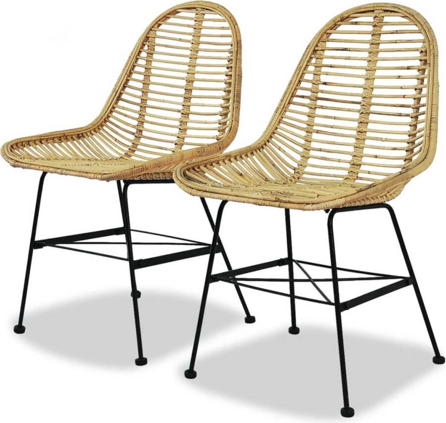 The Living Store Eetkamerstoelen Koloniale stijl Natuurlijke rattan zitting Smeedijzeren poten 49x56x84 cm - Foto 2