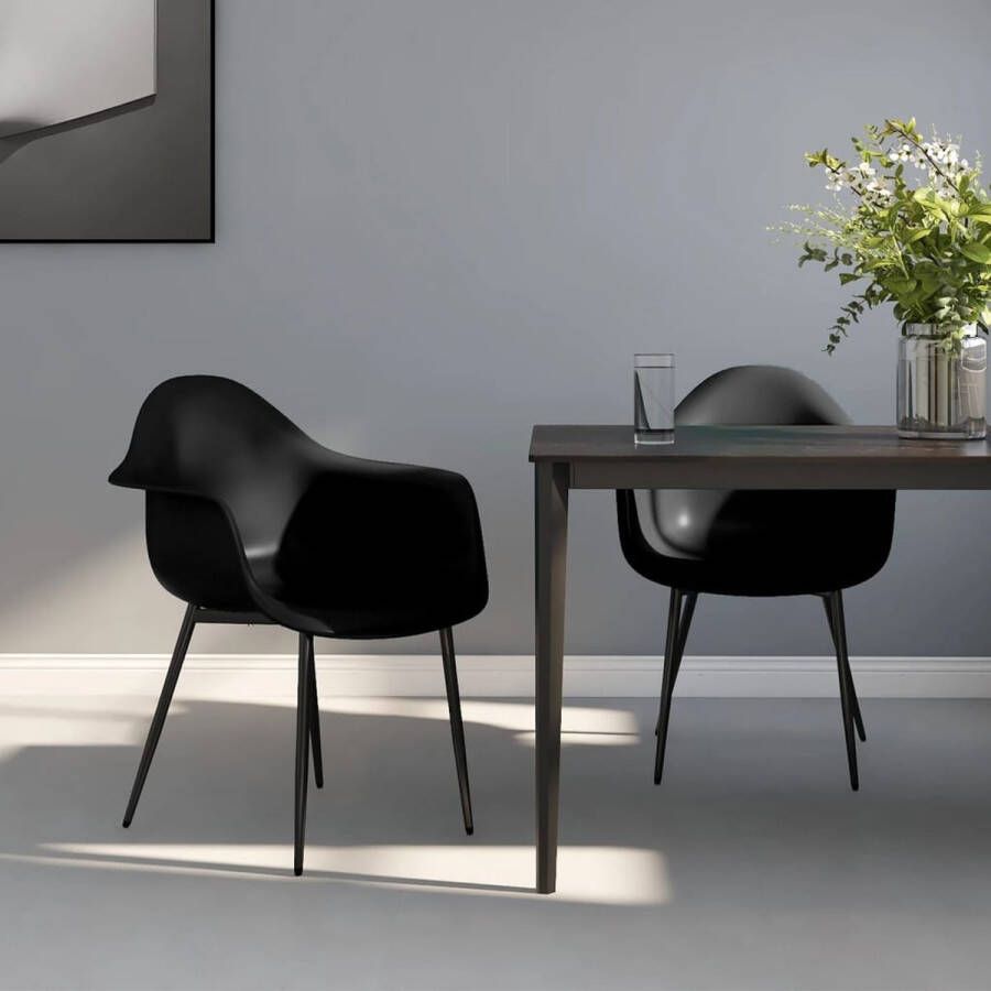 The Living Store Minimalistische eetkamerstoelen 64x59x84 cm zwart PP en metaal - Foto 2