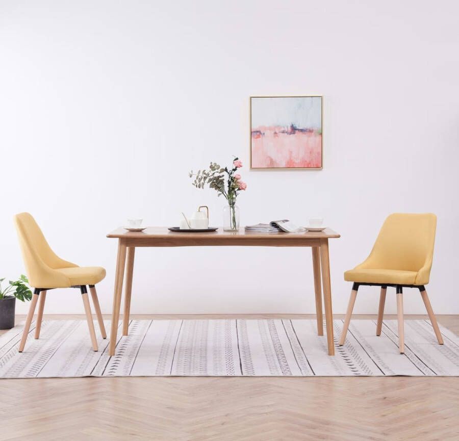 The Living Store Eetstoelen set van 2 Geel Stof 43 x 43 x 83 cm Ergonomisch en Comfortabel - Foto 2