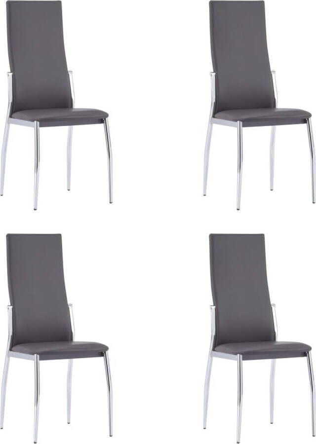 The Living Store eetkamerstoelen set grijs kunstleer 54x43x100 cm stabiel 4 stoelen - Foto 2