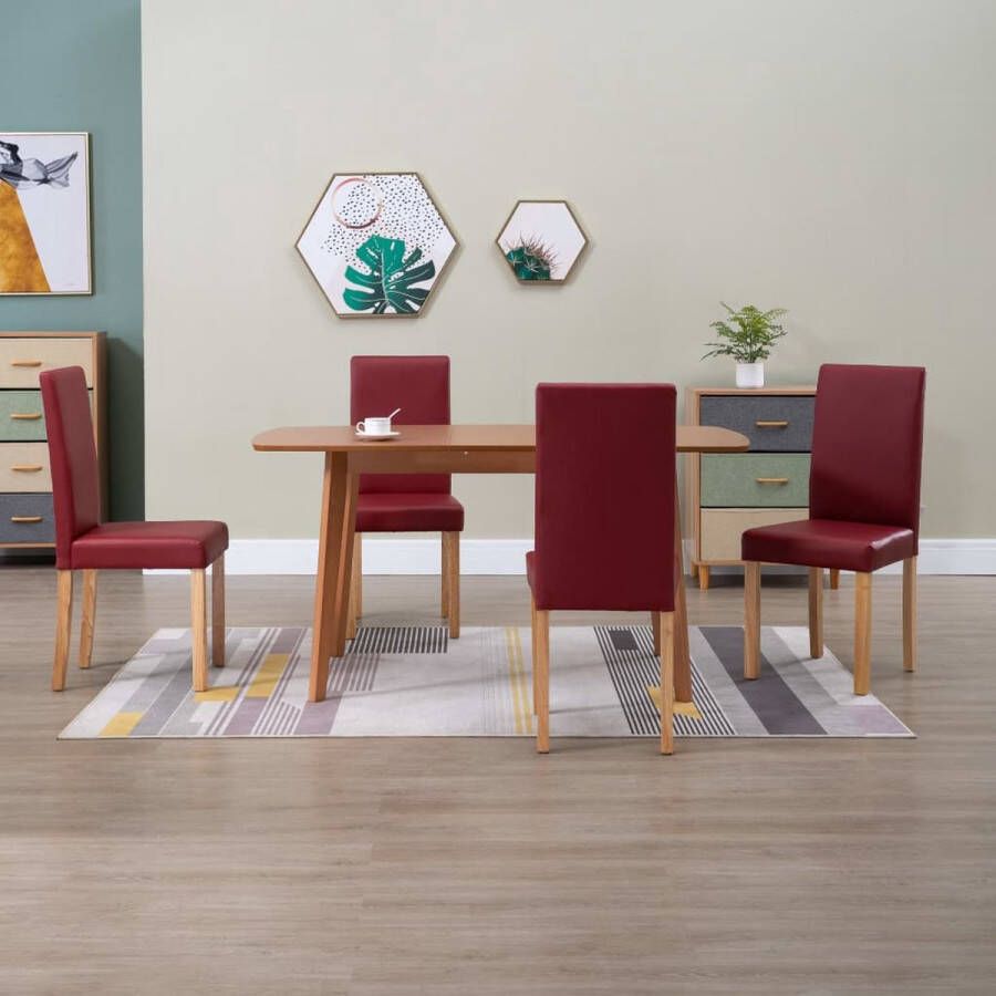 The Living Store Eetkamerstoelen Kunstleer Set van 4 Rood 42x51x95cm - Foto 2