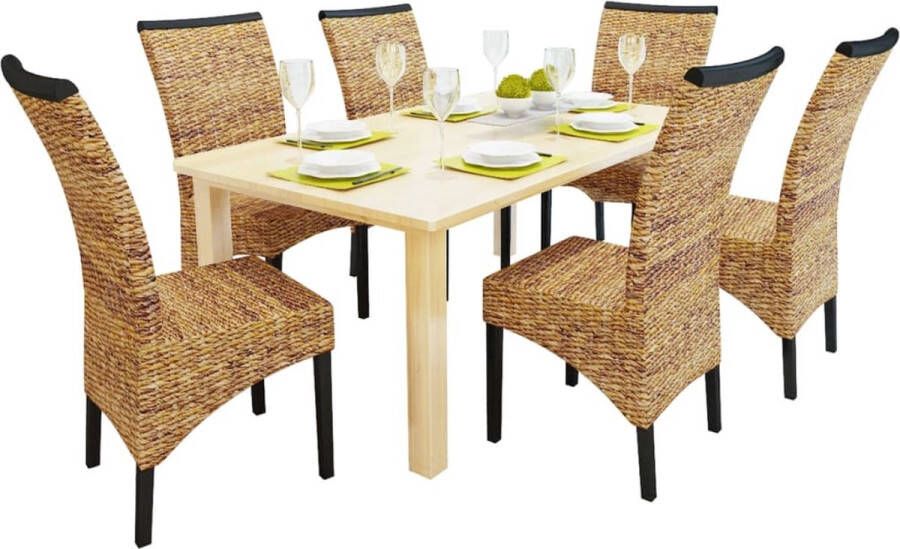 The Living Store Abaca Eetkamerstoelen Handgemaakt Set van 6 47 x 50 x 97 cm Bruin - Foto 2