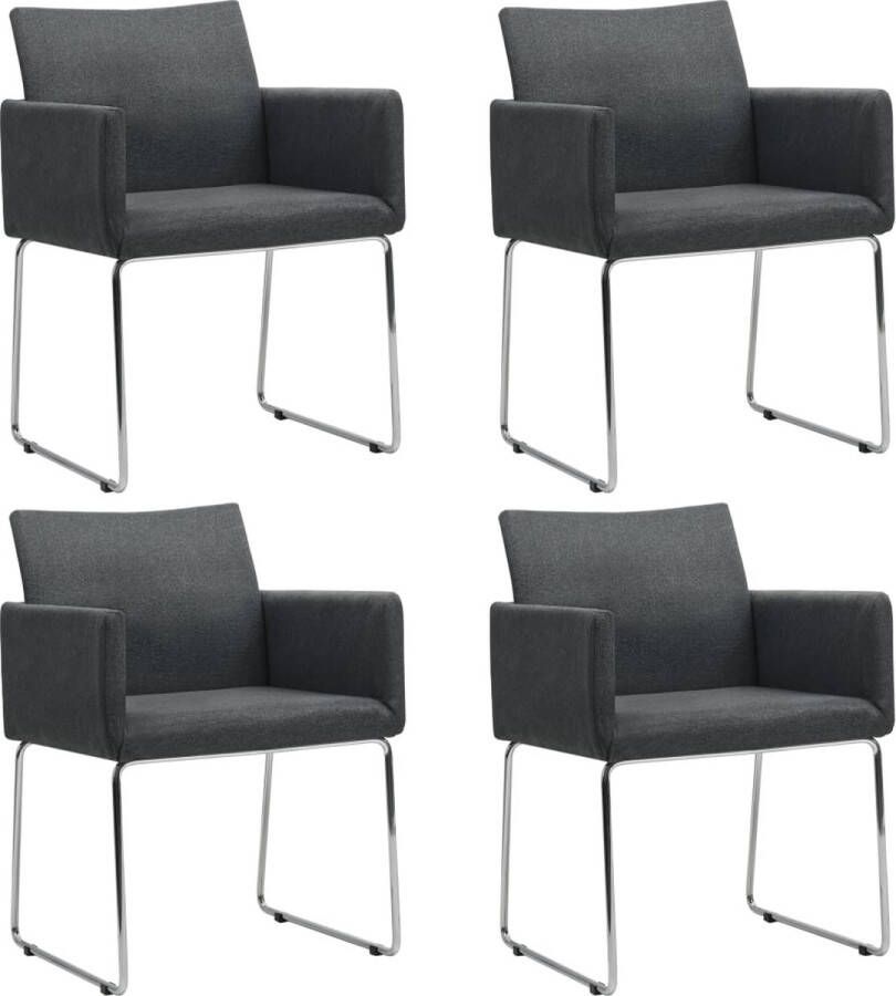 The Living Store Eetkamerstoelen Donkergrijs Set van 4 55x62x79 cm Polyester bekleding en verchroomd stalen frame - Foto 3