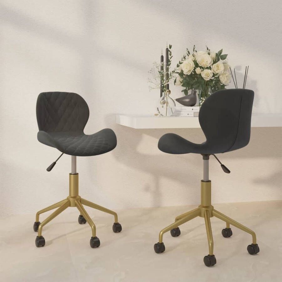 The Living Store Draaibare Eetkamerstoelen Fluweel Donkergrijs Goud 39 x 51 x (76.5-84.5) cm 2 stuks - Foto 2