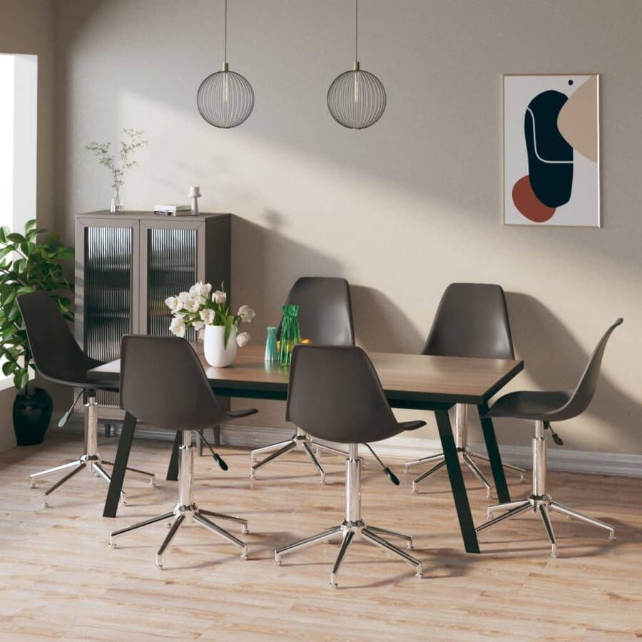 The Living Store Draaibare Eetkamerstoelen Lichtgrijs 46 x 59 x (70-82) cm PP en verchroomd metaal - Foto 2