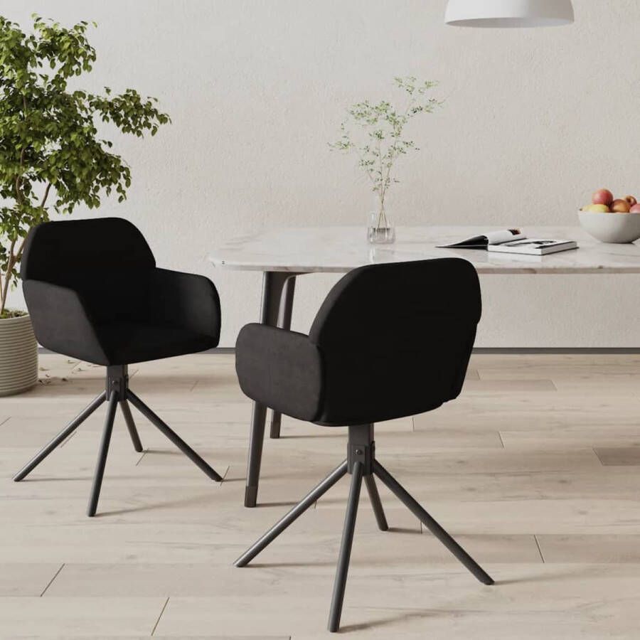 The Living Store Eetkamerstoelen draaibaar 2 st fluweel zwart Eetkamerstoelen Draaibare Stoelen Velvet Stoelen Zwarte Stoelen Lounge Stoelen - Foto 3