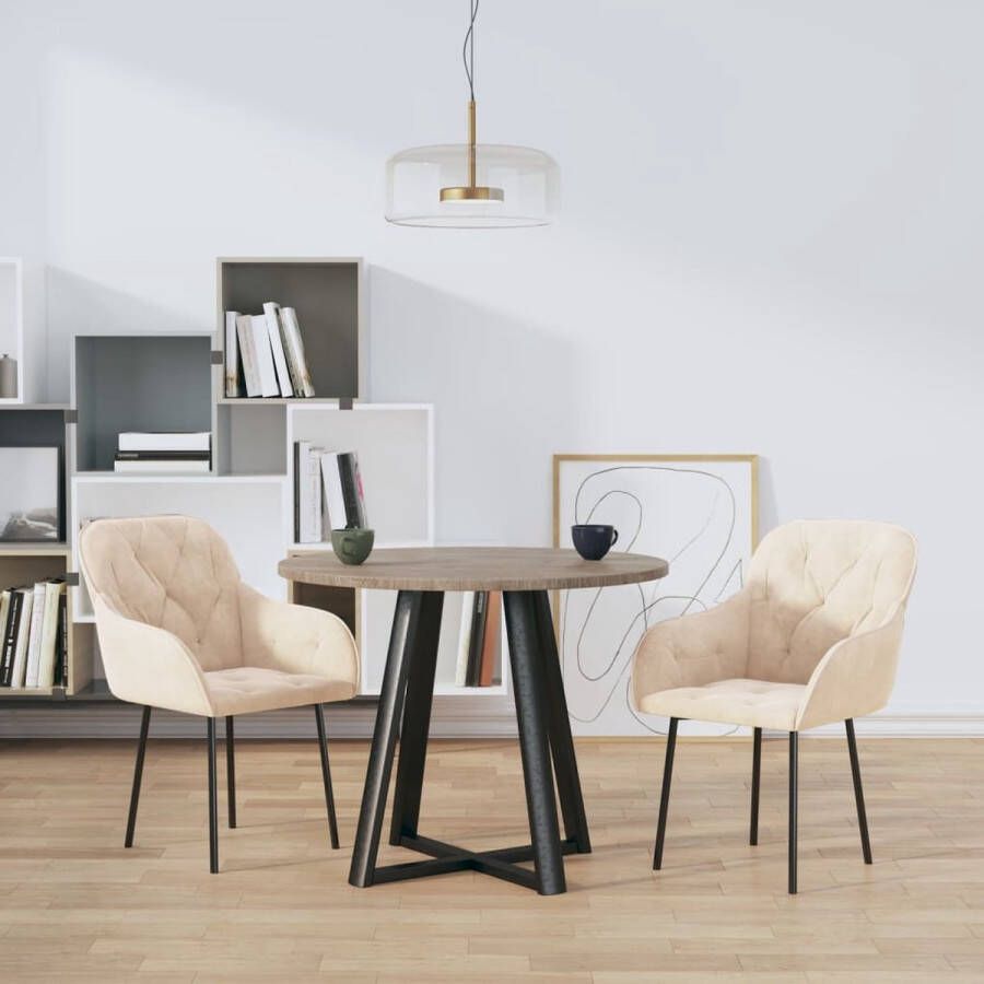 VidaXL The Living Store Eetkamerstoelen Crème Fluweel Verstelbare Hoogte Stevig Metaal Frame Set van 2