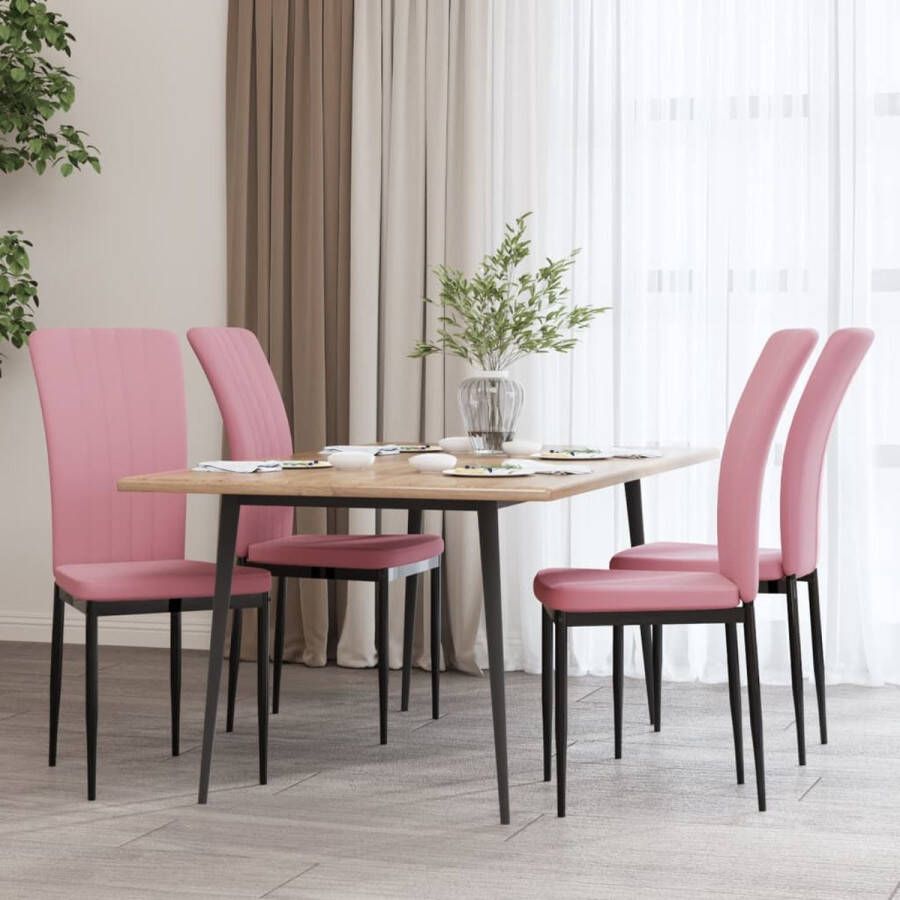 The Living Store Eetkamerstoelen fluweel roze 42 x 57.5 x 95 cm stevig frame - Foto 2