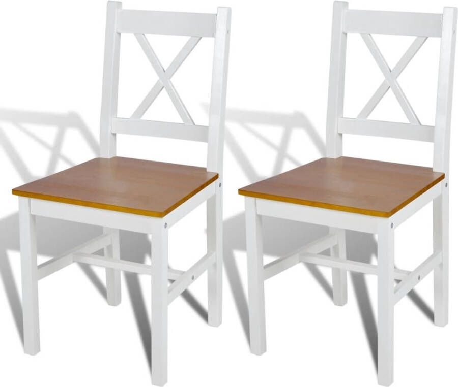 The Living Store Eetkamerstoelen Houten Set van 4 41.5x45.5x85.5 cm Wit en naturel - Foto 2