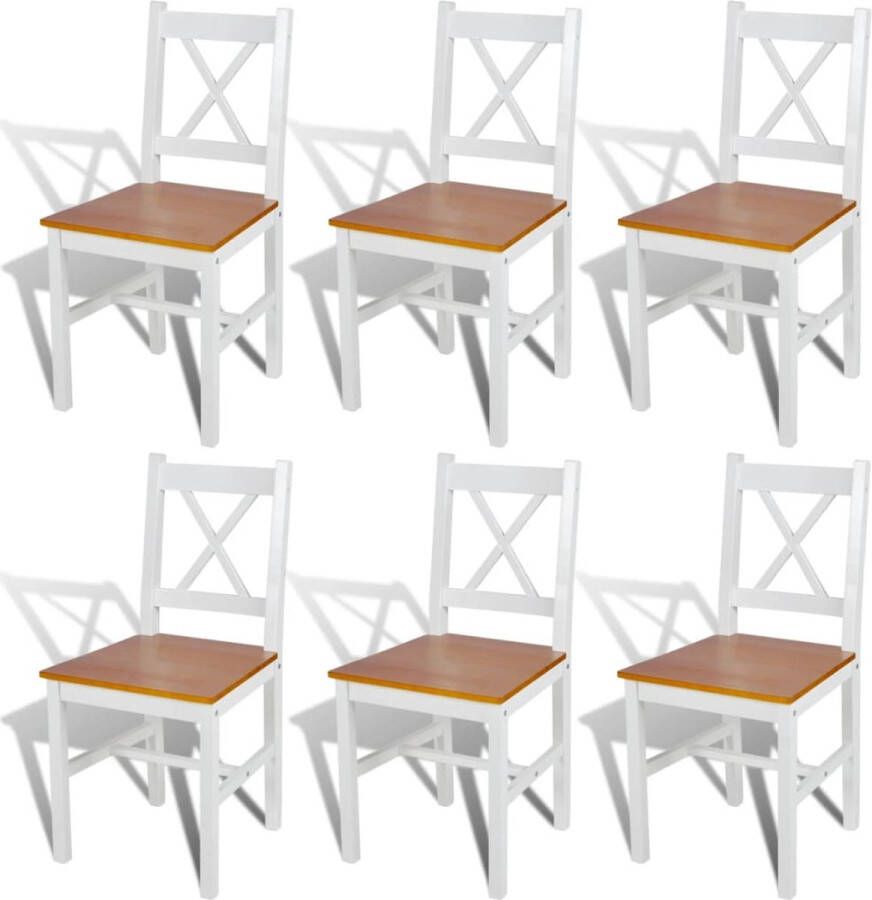 The Living Store Eetkamerstoelen Grenenhout Wit Naturel 41.5x45.5x85.5cm set van 6 Eetkamerstoelen Grenenhouten Stoelen Witte Stoelen Comfortabele Stoelen Dining Chairs - Foto 3