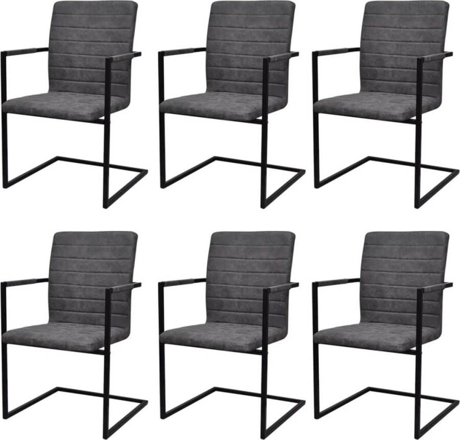 The Living Store Eetkamerstoelen Grijs PU-leer 53x61x88.2cm Set van 6 - Foto 2