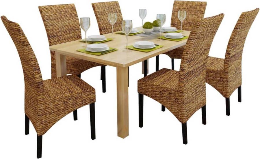 The Living Store Eetkamerstoelen Handgemaakt Abaca Set van 6 Bruin - Foto 2