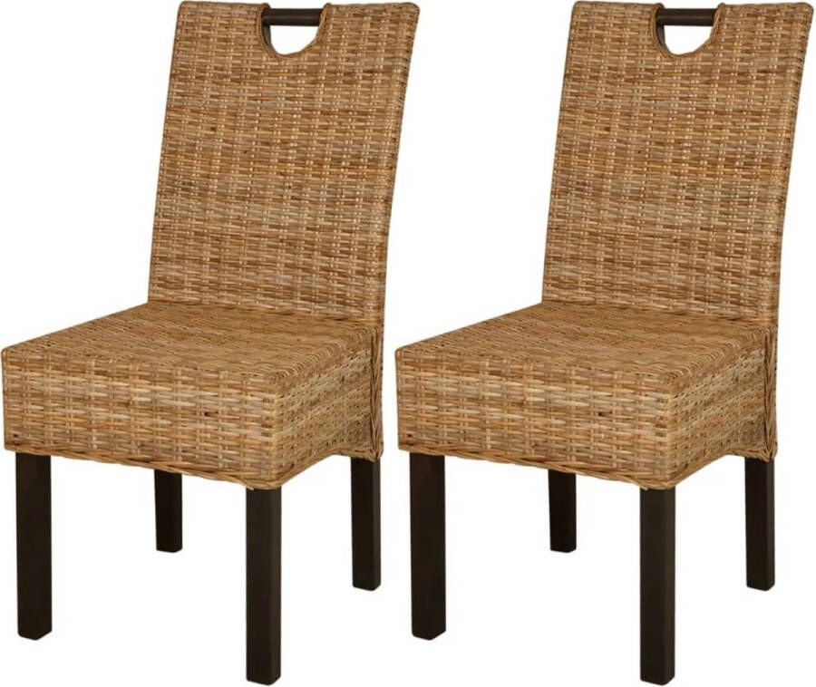 The Living Store Kubu Rattan Eetkamerstoelen 46 x 57 x 96 cm Natuurlijke Rattan Mangohout Handgemaakt - Foto 3