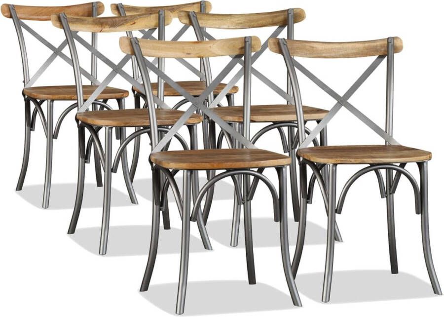 The Living Store Eetkamerstoelen IndustriÃle Stijl 51 x 52 x 84 cm Massief Mangohout Gepoedercoat Staal Set van 6 Eetkamerstoelen Industrieel Meubilair Houten Stoelen Mango Wood Furniture Dining Chairs - Foto 3