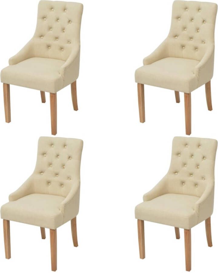 The Living Store Eetkamerstoelen Polyester Eikenhout 52x60x95.5 cm Eetkamerstoelen Stoffen Meubels Luxe Stoelen Vintage Stoelen Creme Kleur - Foto 4