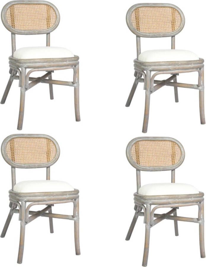 The Living Store Eetkamerstoel Rattan 46x53x83 cm Grijs Comfortabel kussen Ergonomisch Set van 2 Eetkamerstoel Rattan Meubels Grijze Stoel Comfortabele Stoel Ergonomische Stoel - Foto 2